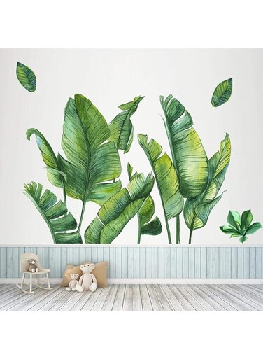 MOLANCIA Palm Tree Wall Decals, Green Potted Wall Art Mural Decor,Monstera Palms Tree Leaf Wallpaper,Removable Tropical Plants Tree Leaves Wall Stickers for Kids Room Living Room TV Background Bedroom