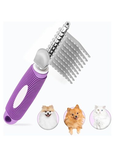 Pet Grooming Dematting Undercoat Rake Comb for Dogs &amp; Cats - 2.5-In Stainless Steel Blades for Effortless Knot, Mat &amp; Tangle Removal - Deshedding Tool with Anti-Slip Grip for Long-Haired Breeds