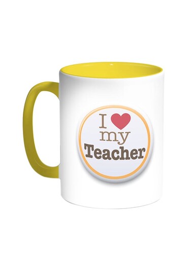 I Love My Teacher Printed Coffee Mug Yellow/White
