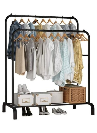 Double Rods Clothing Rack , Garment Rack for Hanging Clothes, Multi functional Bedroom Clothes Rack