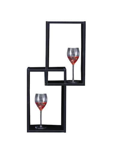 WT-EASYCARE Wooden Wall Rack Shelves (Black)   Rectangle Designer Wooden Wall Mounted Floating Intersecting Shelves   Book Shelves for Living Room, Home D&eacute;cor, Bedroom, and Office D&eacute;cor (Set of 2)