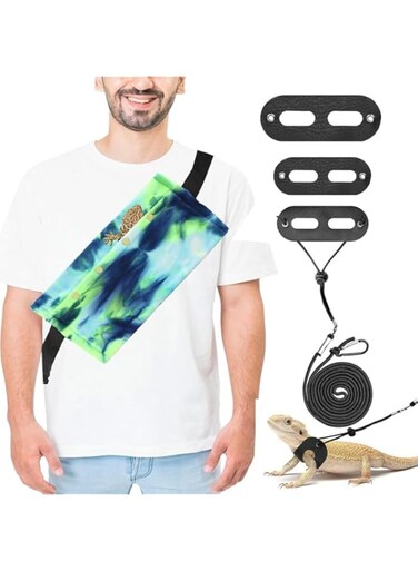 Small Animal Sling Carrier,Small Animal Bag for Bearded Dragons Lizards and Reptile with Adjustable Strap Tow Rope 3 Sizes Pack + Small Animal Sling Carrier (Teal)