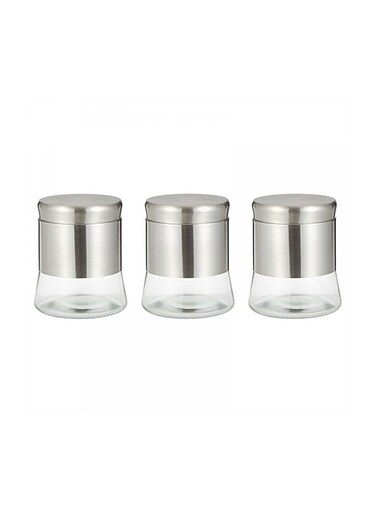 Table Top 3Pc Stainless Steel &amp; Glass Cannister Clear