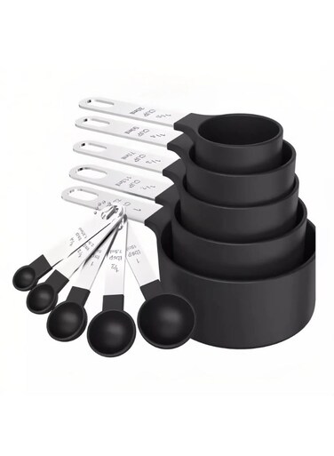 Measuring Cups &amp; Spoons Set - Stainless Steel Handle &amp; Plastic for Baking, Cooking &amp; Home Use   Essential Kitchen Tools