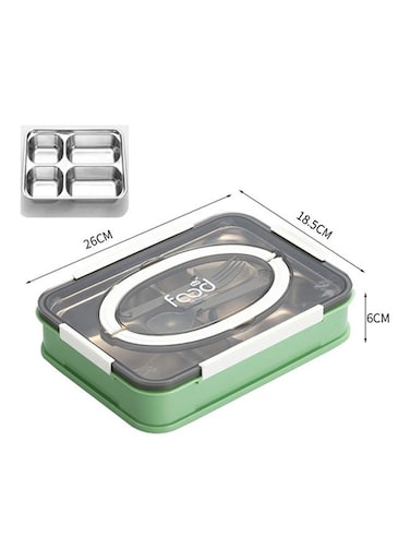 Portable Compartment Lunch Box Adults Stainless Steel Office Staff Separated Bento Box with Cutlery green 28*28*28cm