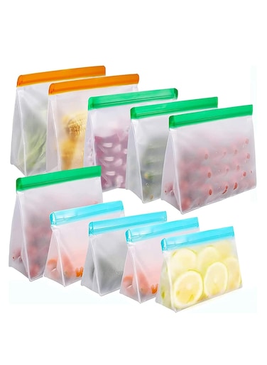 10 Pack Reusable Freezer Ziplock Bags Food Storage Bags Snack Bags for Kitchen Meat Fruit Cereal
