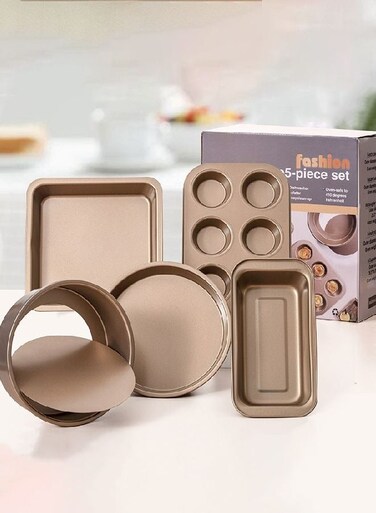 Non-stick baking pan set 5-piece baking pan set&iuml;&frac14;&scaron;pizza pan, round/square baking pan, bread pan, 6 cup muffin pan Carbon steel baking pan Oven baking pan for baking beginners