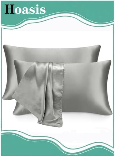 Satin Pillowcase for Hair and Skin - Similar to Silk Pillowcase, Pillow Cases 2 Pack, Gifts for Women, Standard Size 51 x 76 cm (Silver Grey)