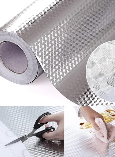 Waterproof Aluminum Foil 40Cm x 3 Meters. Stickers Peel and Stick Oil Proof Wall Paper for Kitchen, Heat Resistant Self Adhesive Wall Protector.