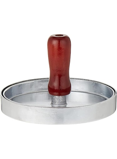 FITTO Double Hamburger Press, Round Shape - Silver Brown, Essential Kitchen &amp; Grilling Gadget, Ribbed Surface for Searing Effect, Aluminum Burger Press with Detachable Handle for BBQ &amp; Picnics
