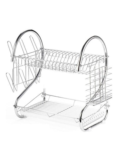 King 2-Tier Kitchen Dish Rack With Cup Holder And Knife Holder Silver 1.86kg