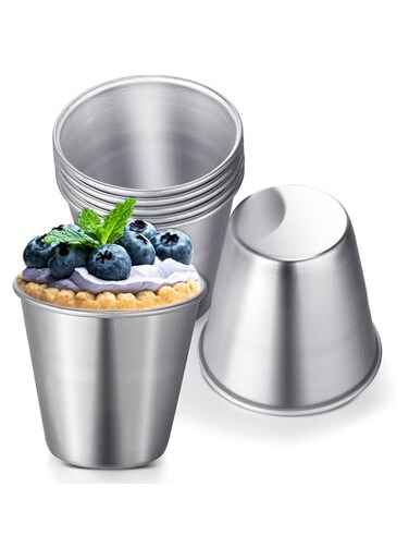 10 Pieces Individual Flan Molds Egg Tart Molds Pudding Cups Mini Chocolate Molten Pans Carbon Steel Cupcake Cake Cookie Flan Mold, Round Nonstick Popover Bakeware Tumblers(3.1 x 3 x 1.9 Inch)