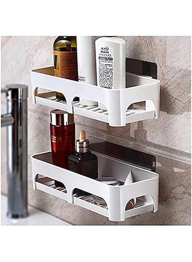 JANNAH Wall-mounted Storage Rack Bathroom Shelf For Kitchen Bathroom Accessories Without Drill (White) (2)