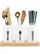 U-HOOME Kitchen Utensil Caddy,Flatware Organizer with Wood Base,Caddy Utensil Holder,Countertop Kitchen Utensil Organizer Flatware Caddy for Storing Cutlery, Spoons, Cooking Utensils, Gadgets