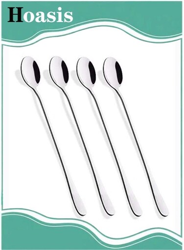 Long Handle Iced Tea Spoon, Coffee Spoon, Ice Cream Spoon, Stainless Steel Stirring Spoons, Set of 4