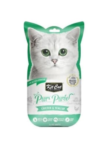 Kit Cat Purr Puree Chicken &amp; Scallop Wet Cat Treat Tubes 4X15G