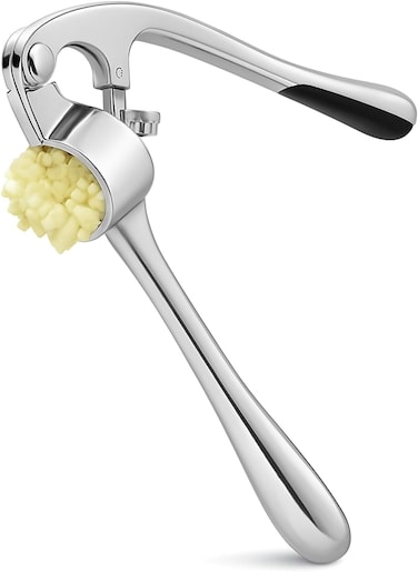 Stainless Steel Garlic Press &acirc;&euro;&ldquo; Ergonomic Garlic Crusher &amp; Mincer Tool   Easy-Squeeze Garlic Presser with Soft-Grip Handle, Rust-Resistant &amp; Dishwasher Safe, Pack of 1