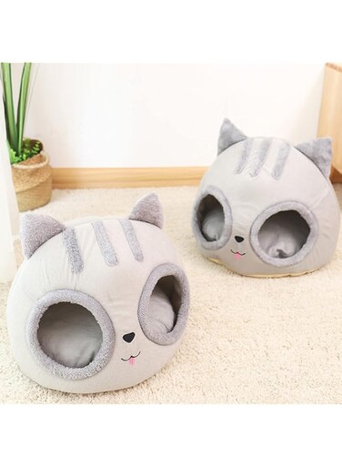 Joleritc Cat Cave Bed, Cat Head Type Cat Nest, Semi-enclosed Self-Warming Pet Bed, Cat Dog Deep Sleep Cave Nest Removable Washable Cushion for Cat and Small Dogs