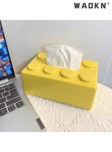 Creative Building Blocks with Spring Tissue Box Wall-mounted Perforation-free Paper Holder Bathroom Face Towel Box Organizer&iuml;&frac14;&circ;yellow&iuml;&frac14;&permil;
