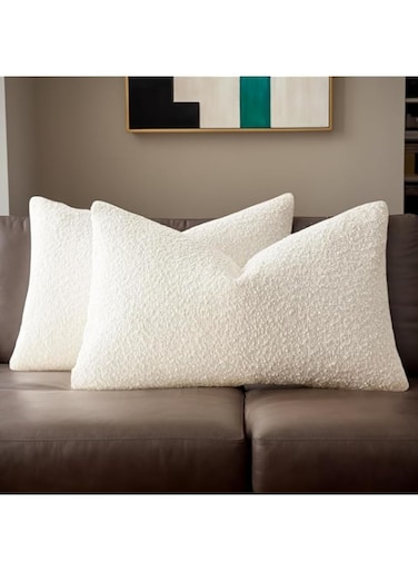 BananaHome 2 Pack Throw Pillow Covers Textured Boucle Accent Solid Pillow Cases Cozy Soft Decorative Chenille Couch Cushion Case for Chair Sofa Bedroom Living Room Home Decor (Beige, 12" x 20")