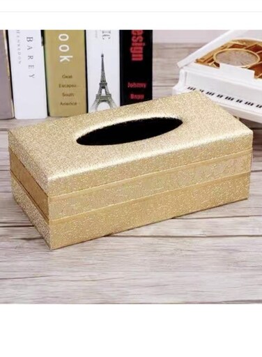 1-Piece Leather Tissue Storage Box Rectangle Shaped Tissue Box Golden 24x12x8.5 cm