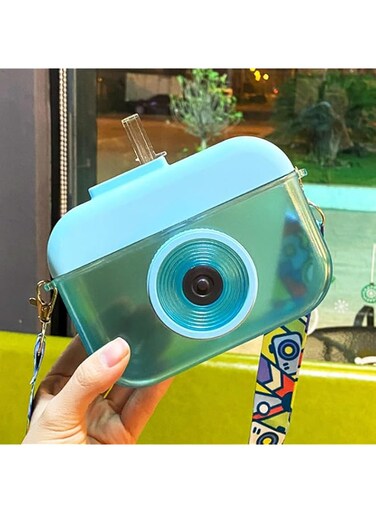 Lxeqiony Kawaii Camera Shape Water Bottle with Straw and Strap,Cute Cartoon Water Bottles,BPA Free Leakproof Plastic Drinking Cups with Stickers for Adult Kids School Outdoor Camping Sports