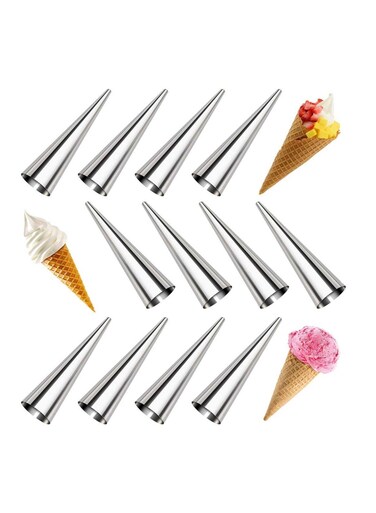 12pcs Cream Horn Molds Baking Cones Stainless Steel Roll Horn Forms Conical Danish Pastry Croissant Cones Moulds