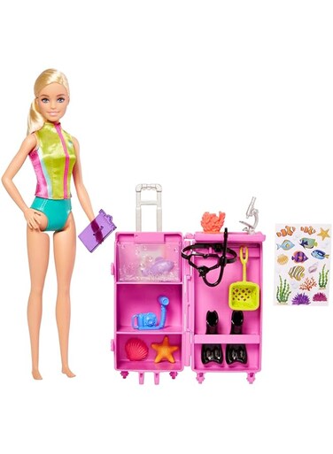 Barbie Marine Biologist Doll and Accessories, Mobile Lab Playset with Blonde Doll and 10+ Pieces