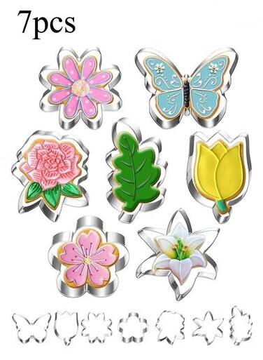 Flower and Leaf Cookie Cutter Set-7 Piece-Daisy, Lily, Rose, Tulip, Oak Leaf and Butterfly Fondant Biscui Cutters