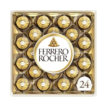 Ferrero Rocher Fine Crunchy Hazelnuts dipped in Smooth Milk Chocolate, Individually Wrapped in Elegant Gold Foil Wrapper, 24 Piece Gift Box, 300g