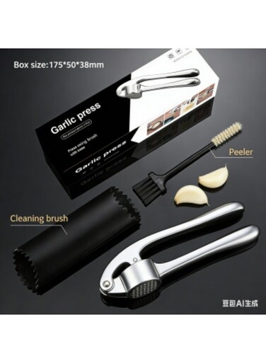 Press and Peel Set, Heavy Duty Mincer Tool, Large Ergonomic Handle, Easily Mince and Crush Garlics, Ginger, Nuts, Seeds, Peeler Included, Peeling Cloves, Kitchen Gadgets, Black