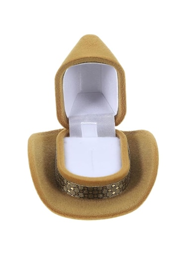 BIGTHREE Ring Gift Boxes, Fancy Ring Boxes,Cowboy Hat Rings Jewelry Box for Proposal Wedding Ceremony Rings Bearer Box 2 Pcs(Brown)
