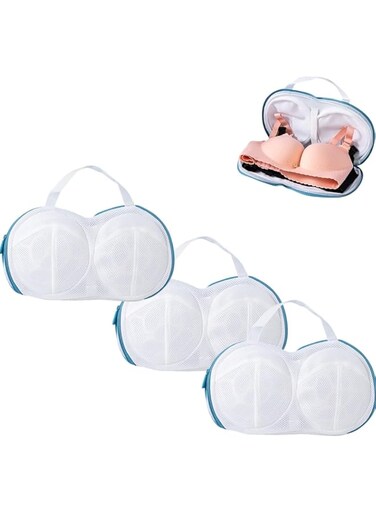 SWIUKPHE 3Pcs Bra Wash Bags, Bra Laundry Bags for Washing Machine, Fits All Cups Anti Deformation Bra Washing Bag, Lingerie Bags for Washing Delicates With Zipper Women Delicates Blue(A to C Cups)