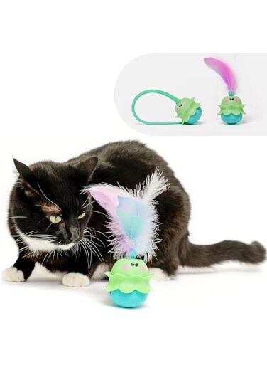 NALACAL Motion Activated Cat Feather Toy, Automatic Cat Toy Smart Tumbler Cat Toy with Silicone Tail Chirping Motion Cat Toy Motion Activated Tumbler Cat Toy for Exercise &amp; Boredom   Moving Cat Toy