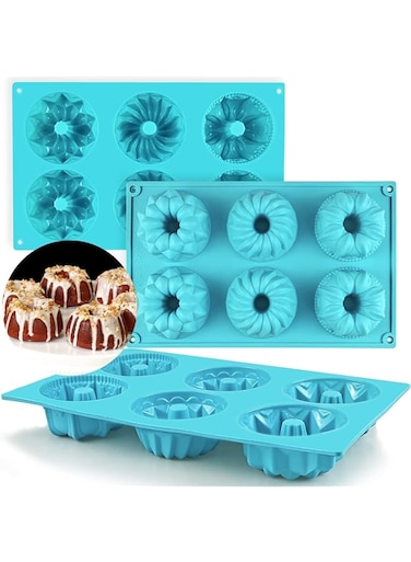 Khazna Mini Cake Silicone Pan, Fluted Tube Cake Pans Grade Non-Stick Fancy Molds for jello, Cupcake, Doughnut Donut, Cornbread, Brownie (Set of 3)