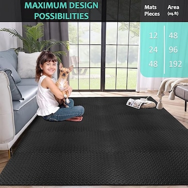 Najam [6 PACK] Interlocking EVA Foam Floor Tiles for Home Gym, Yoga Mat 40 x 40cm, Puzzle Exercise Floor Mat, Workout Equipment, or Child's Play Surface - Set of 6, [Black]
