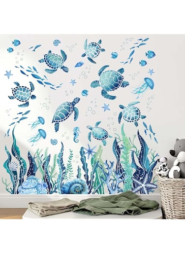 Amimagen Ocean Sea Turtle Wall Stickers - Under The Sea Marine Theme Seaweed Grass Wall Decals - Baby Nursery Kids Bedroom Daycare Bathroom Wall Decor Stickers