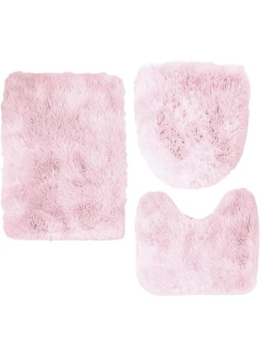 ROUNY 3 Piece Bathroom Rug Mat Set, Non Slip Contour Mat Toilet Lid Cover,U-Shaped Contour Toilet Rug Area Rug Set, Absorbent Plush Shaggy Bath Mats with Toilet Rug,Bath Mats