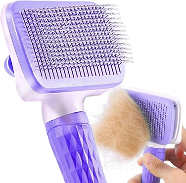 ACE2ACE Cat Brush, Dog Brush, Self Cleaning Cat Dog Slicker Brush, Pet Grooming Comb Brush for Long and Short Haired Cats Dogs, Purple