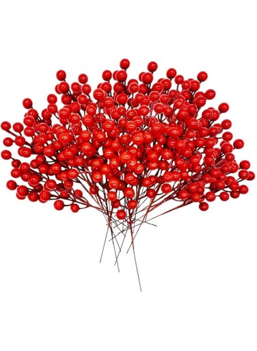 40 Pcs Rich Red Artificial Berry Stems Christmas Red Berry Picks,Winter Fake Berries Bunch Faux Cranberries for Holiday and Home Decor
