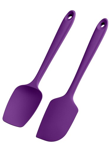 Flat Spatula And Spoon Spatula 315&Acirc;&deg;C heat-Resistant Silicone Flexible Bowl Scraper, Food-Grade Rubber Kitchen Cooking Stirring Utensil With Non-Stick Surface (2-piece set) (Purple)