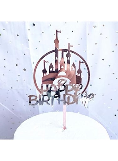 1 Count Acrylic Glitter Cake Decorating Topper - Happy Birthday Pink Castle