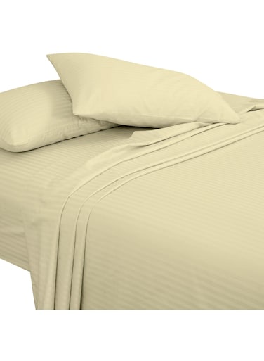 Casa 3 Pieces 1cm Stripe Bed Sheets Queen (155x200+30 cm) - Soft Satin Sheet Set with Pillowcases - Deep Pocket, Hotel Collection, Luxury Bedding Set include 1 fitted Sheet, 2 Pillowcases -Camel