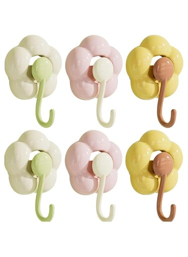 Rayyan Suction Cup Hook, Hook Without Drilling, Suction Hook Extra Strong, Suction Cups with Hooks, Flower Hook for Window Glass Bathroom Kitchen, Towel Holder(Pack of 6)