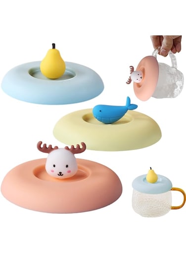 NALACAL Silicone Cup Lids Adorable, Set of 3 Mug Covers, Anti-Dust Airtight Drink Covers,Suitable for Hot and Cold Beverages, Coffee Cups,Drink Cups, Reusable Cup Covers for Mugs Tea Cups Coffee