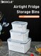 3pcs Leak Proof Refrigerator Storage Bins Set Airtight Stackable Meal Prep Containers for Fruits Vegetables Meat Grains Food Safe Fridge Organizers with Secure Lids