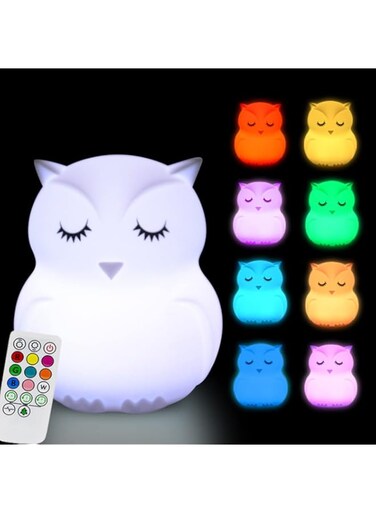 Glinrui Large Owl Night Lights for Kids LED Nursery Lamp Children&#39;s Room Moon Bedside Lamp, Changeable Brightness &amp; Color Child Table Night-Light, Lighting for Travel and Camping Child Gift - Large