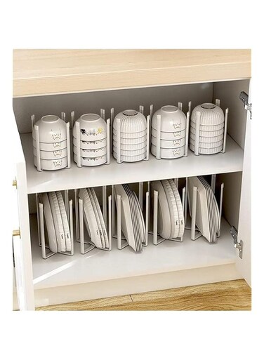 EzyLife Kitchen Dish Rack for Cabinet Shelf Organiser, Counter Top Storage Foldable Drying Stand for Bowls &amp; Plates Organizer, Cups &amp; Glass Holder, Trash Rack, Pan-Pot Lids Cutting Board - Small White