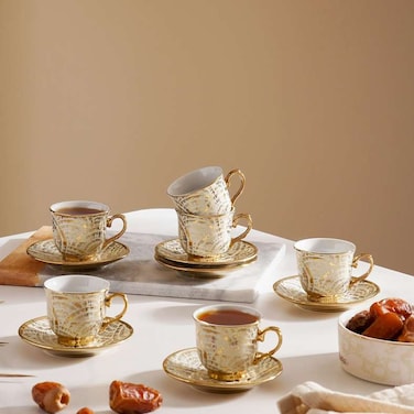 Home Kamari Espresso Cup Saucer Set - White Gold