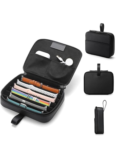 NALACAL Strap Storage Box, Leather Watch Band Storage Case Waterproof Portable Watch Strap Organizer Bag, Electronics Travel Accessories Organizer Bag for Watch, Watch Bands, Cable, Charger, Headset